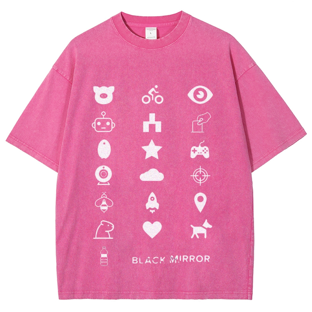 Minimal White Tech Symbol Grid Washed T-Shirt 