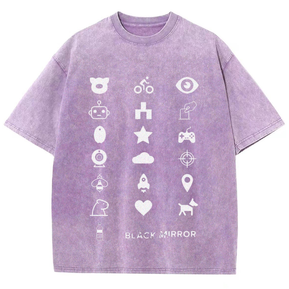 Minimal White Tech Symbol Grid Washed T-Shirt 