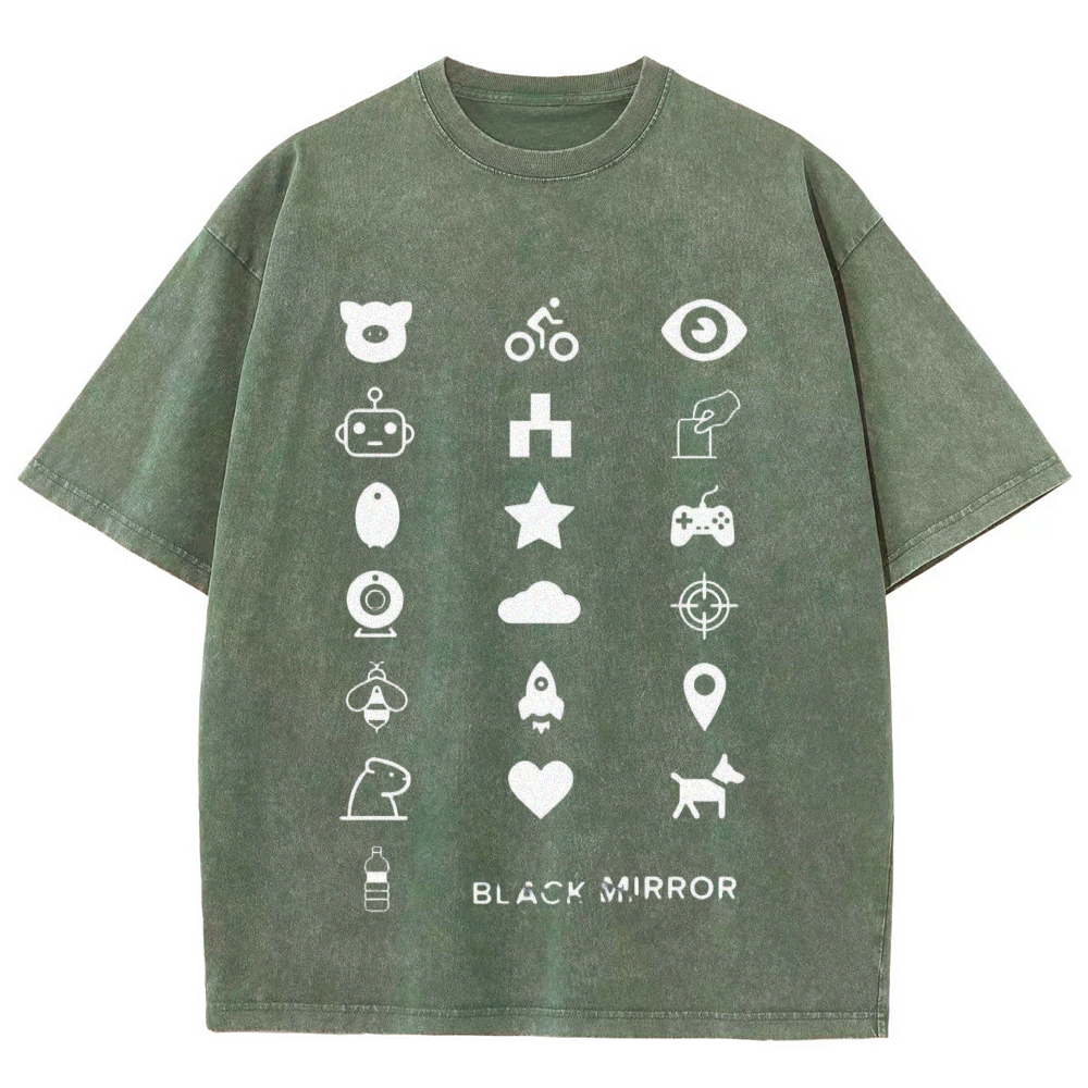 Minimal White Tech Symbol Grid Washed T-Shirt 