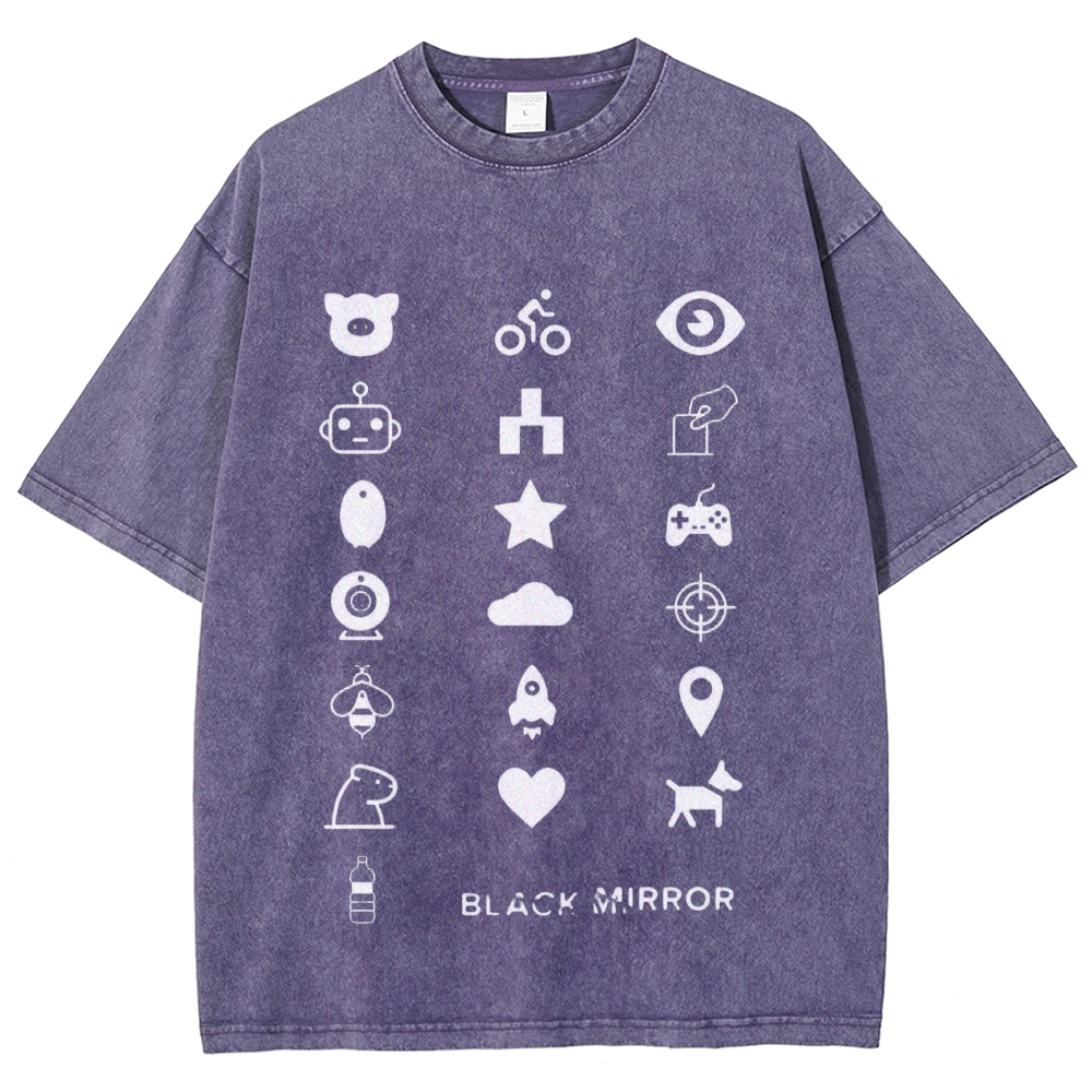 Minimal White Tech Symbol Grid Washed T-Shirt 