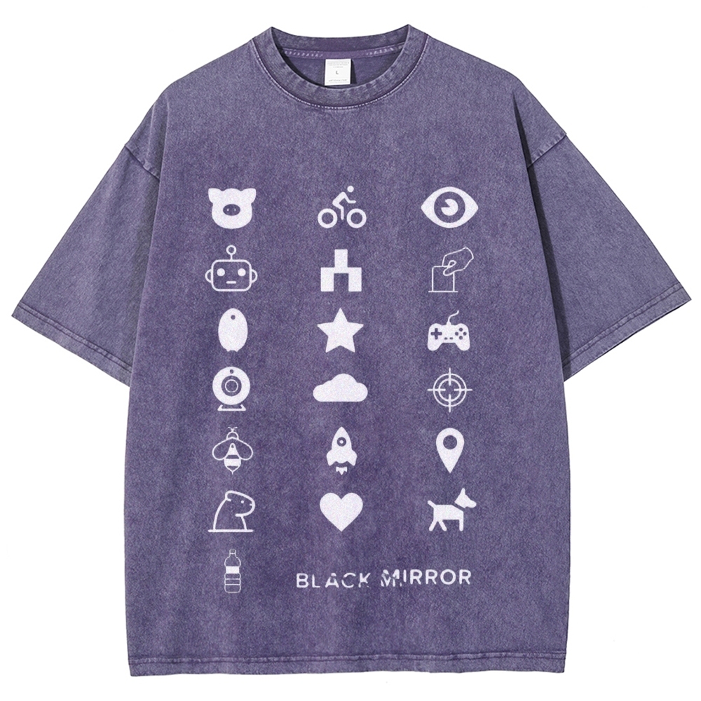 Minimal White Tech Symbol Grid Washed T-Shirt 