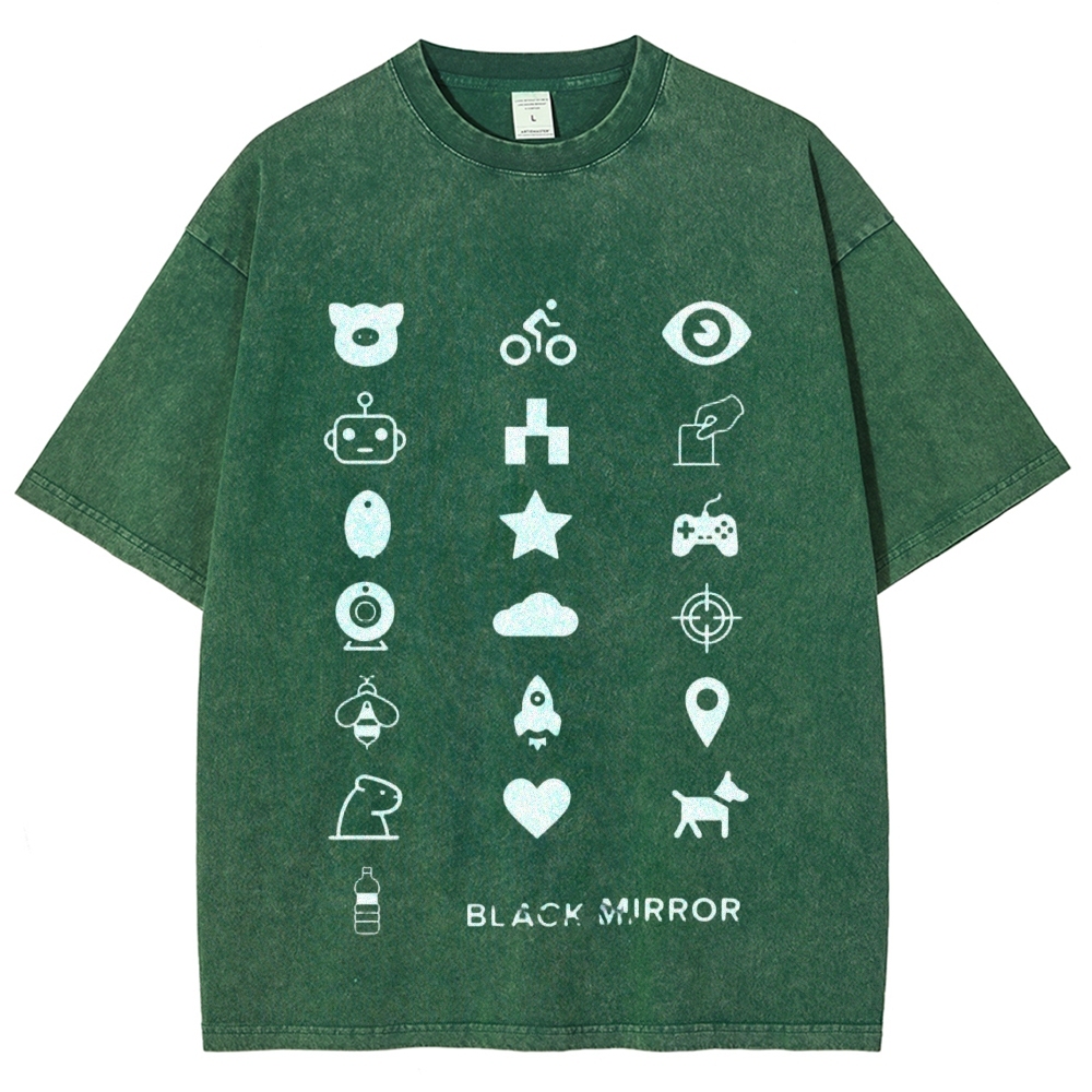 Minimal White Tech Symbol Grid Washed T-Shirt 