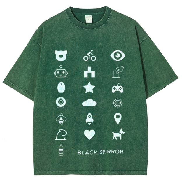 Minimal White Tech Symbol Grid Washed T-Shirt 