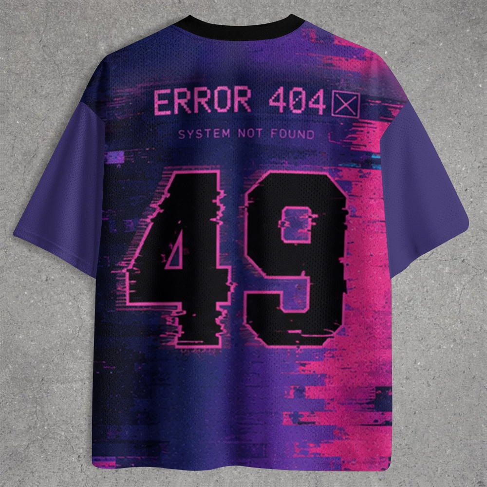 Glitch Neon Cat Portrait Purple Mesh Jersey Shirts