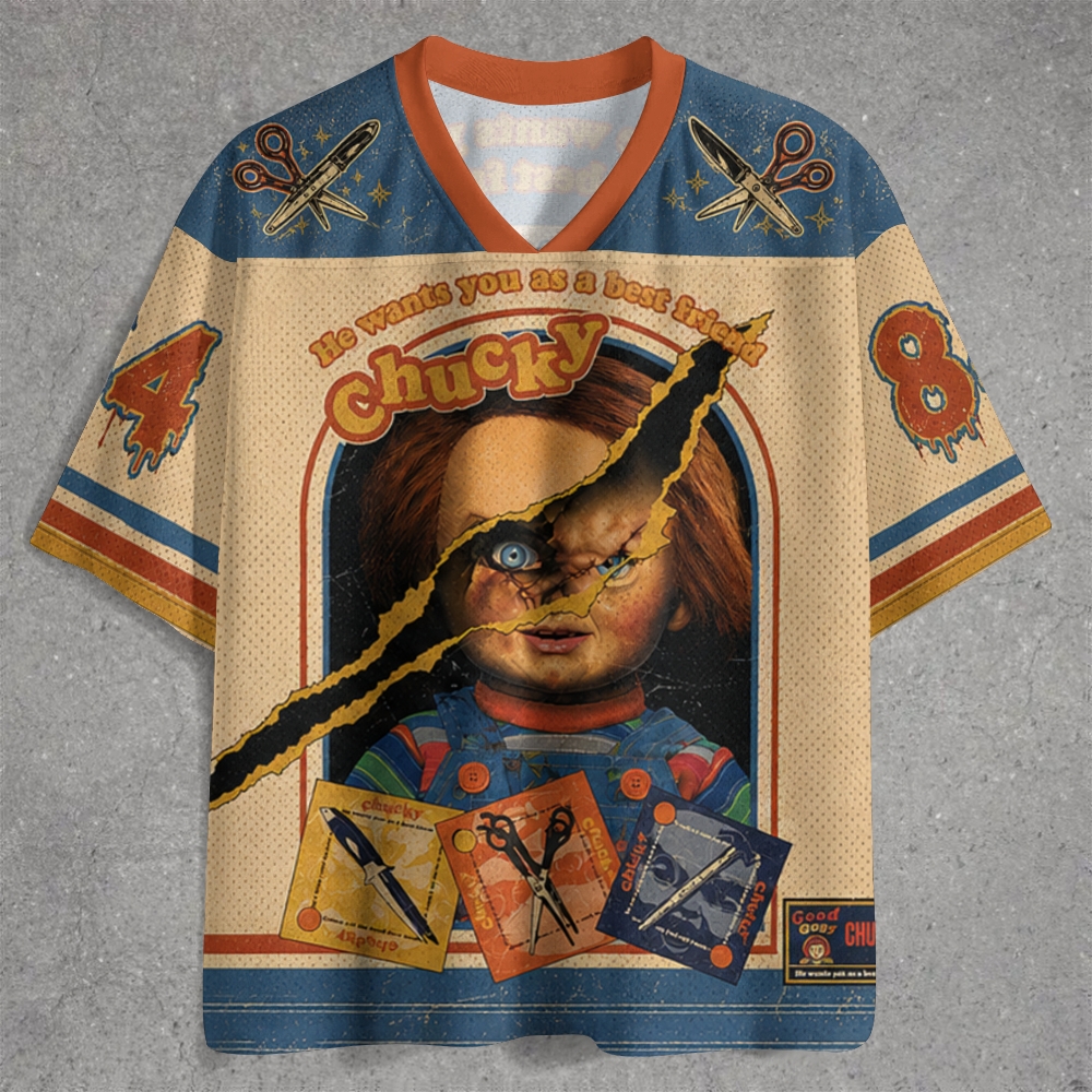 Torn Doll Knife Scissor Retro Color Jersey Shirts