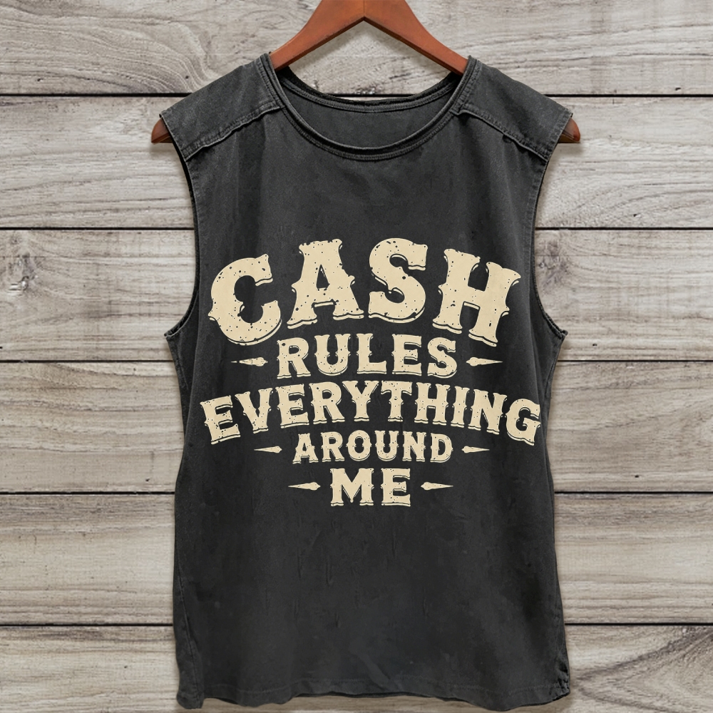 Vintage Distressed Money Quote Washed Tank Top 