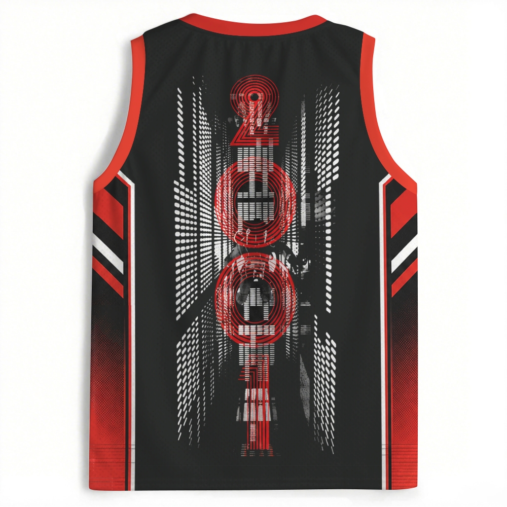 Concentric Red Circle Tech Black Jersey Tank