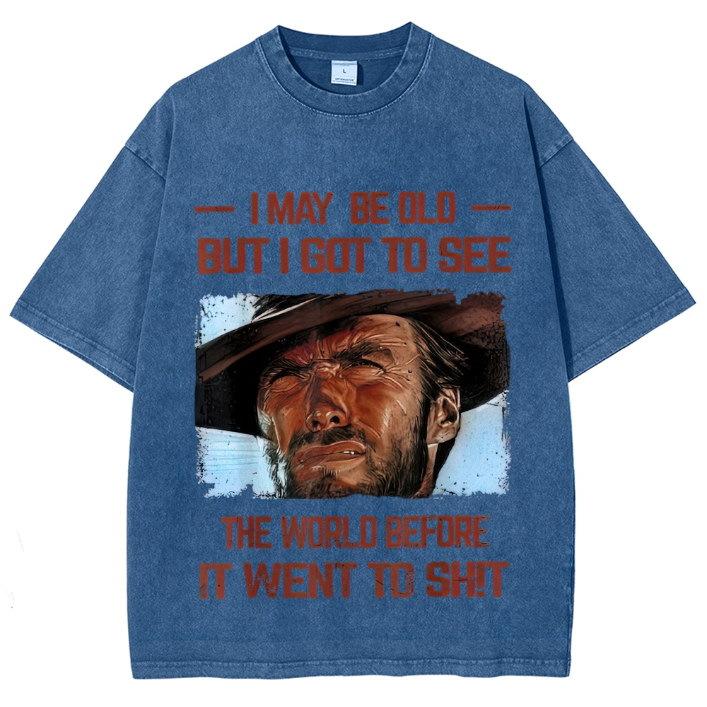 Cowboy Portrait Sarcastic Quote Washed T-Shirt