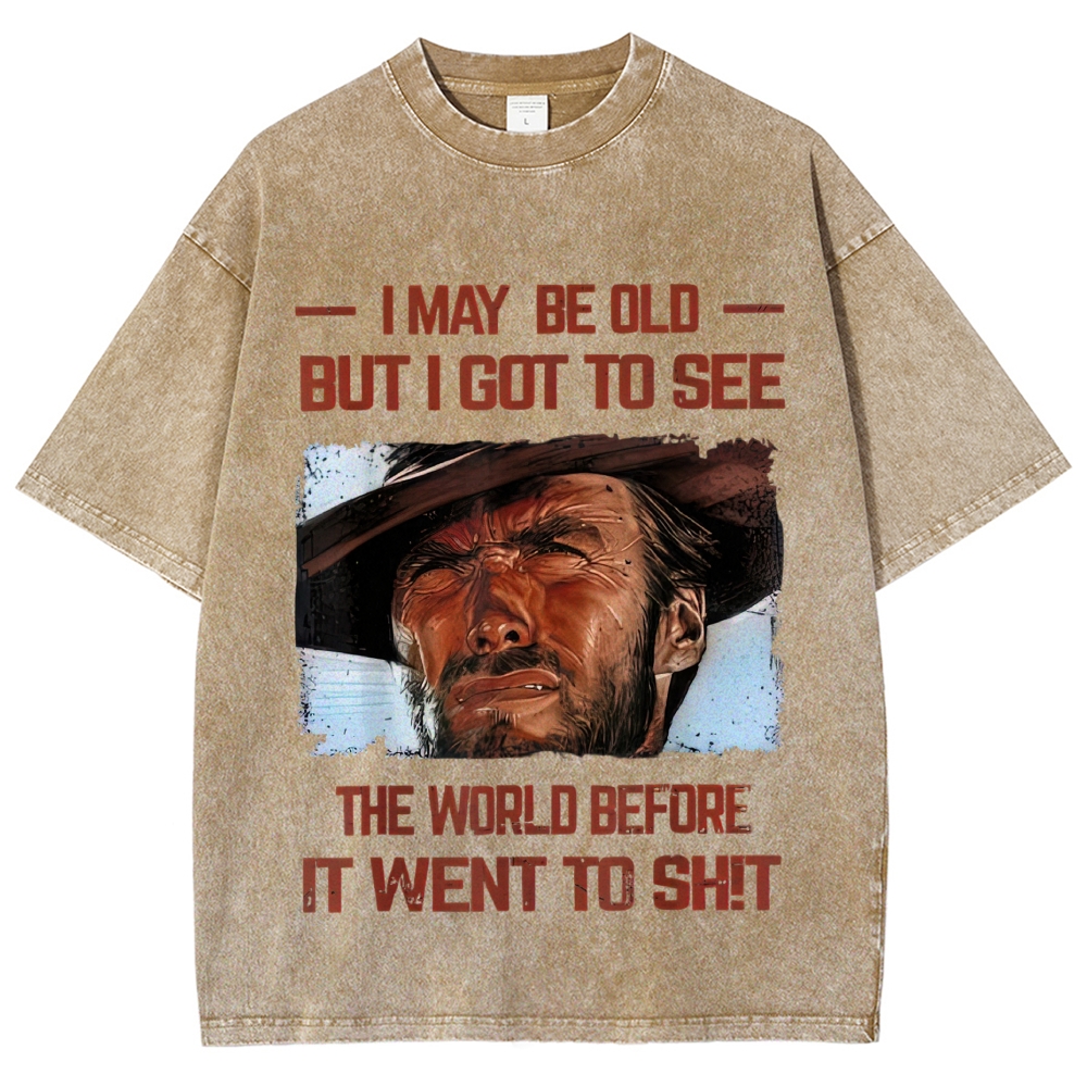 Cowboy Portrait Sarcastic Quote Washed T-Shirt