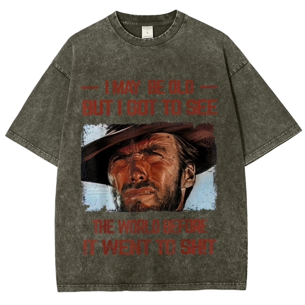 Cowboy Portrait Sarcastic Quote Washed T-Shirt