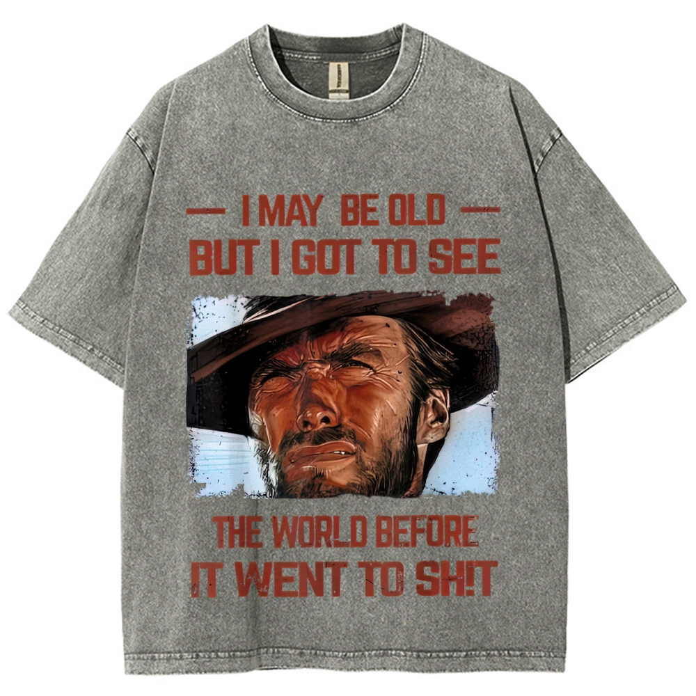Cowboy Portrait Sarcastic Quote Washed T-Shirt