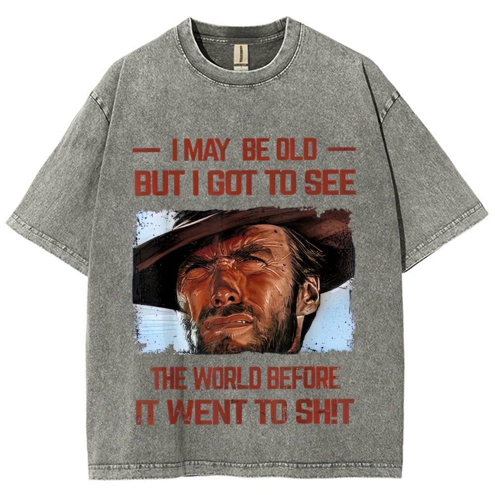 Cowboy Portrait Sarcastic Quote Washed T-Shirt