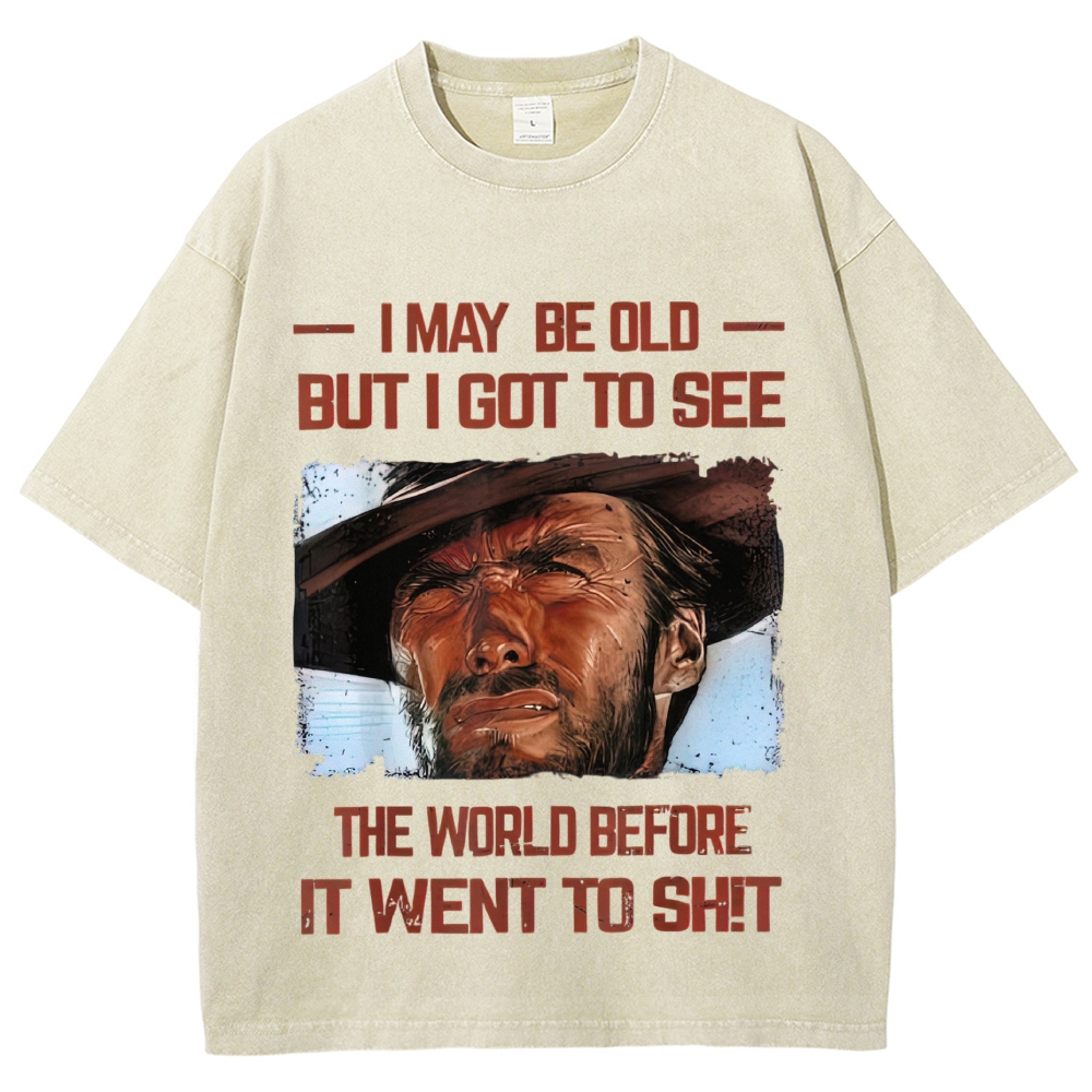 Cowboy Portrait Sarcastic Quote Washed T-Shirt