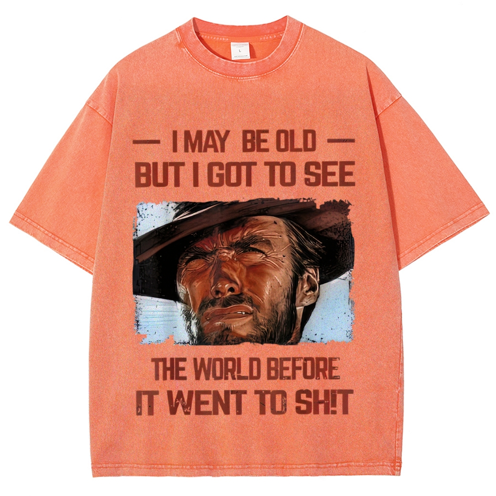 Cowboy Portrait Sarcastic Quote Washed T-Shirt