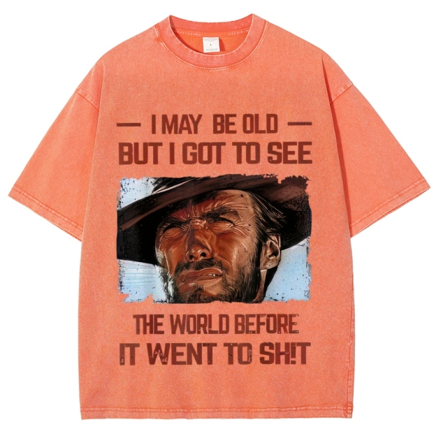 Cowboy Portrait Sarcastic Quote Washed T-Shirt