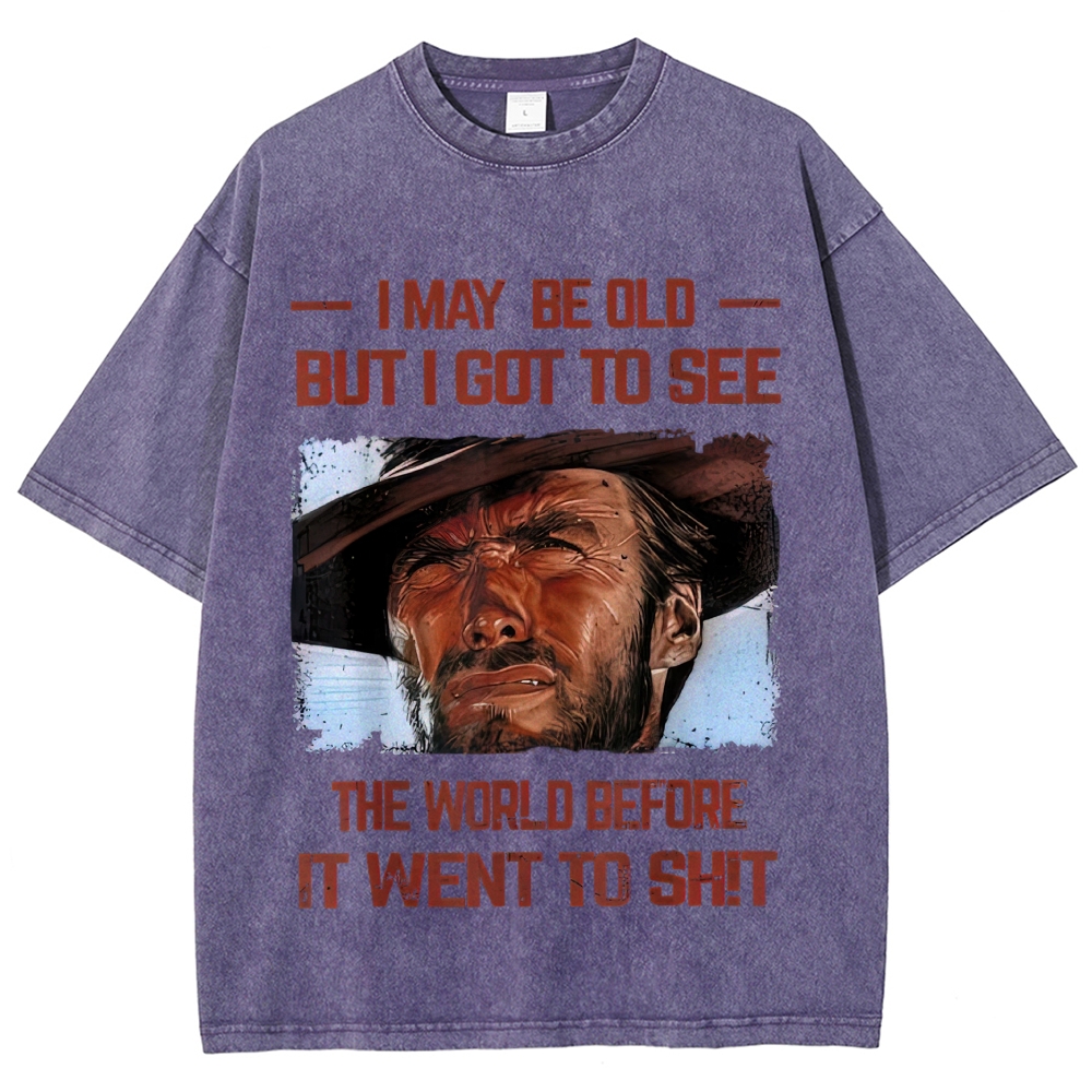 Cowboy Portrait Sarcastic Quote Washed T-Shirt