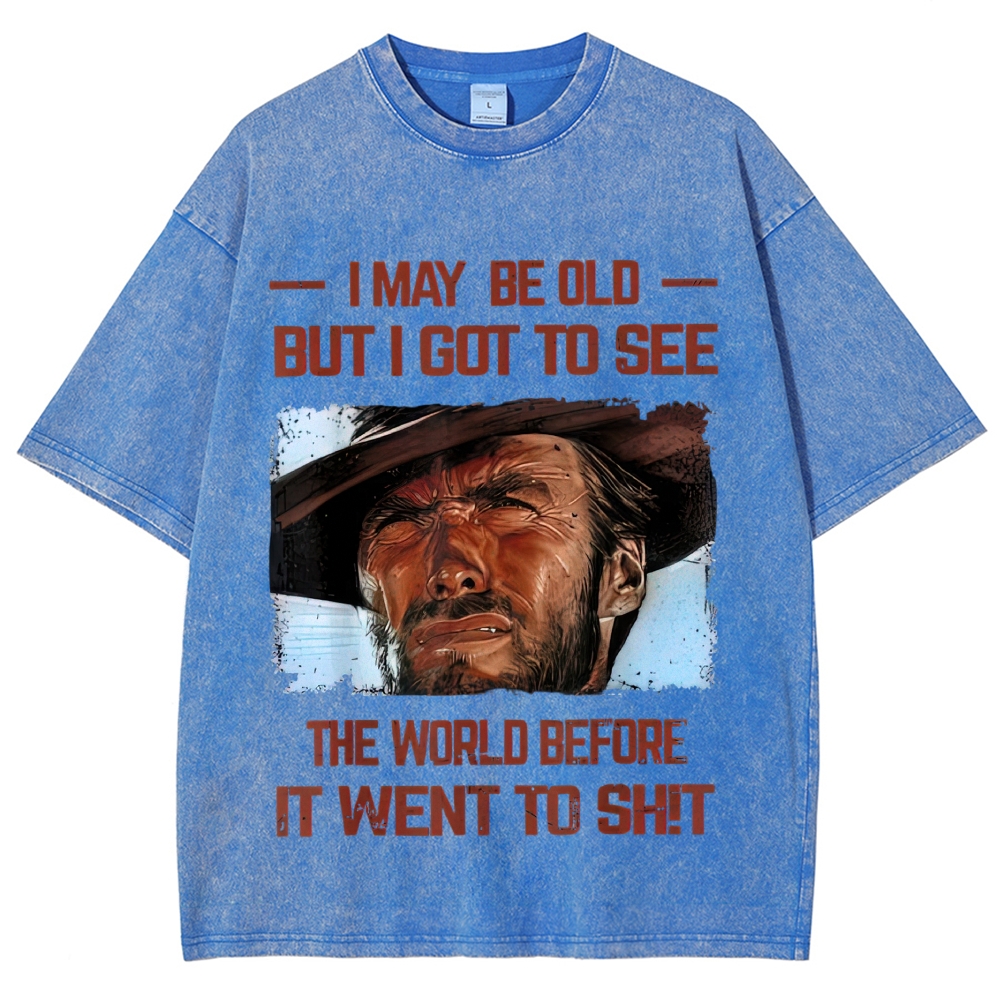 Cowboy Portrait Sarcastic Quote Washed T-Shirt