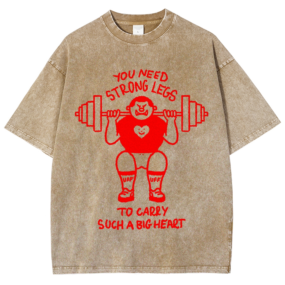 Cute Weightlifting Cartoon Character Quote Washed T-Shirt