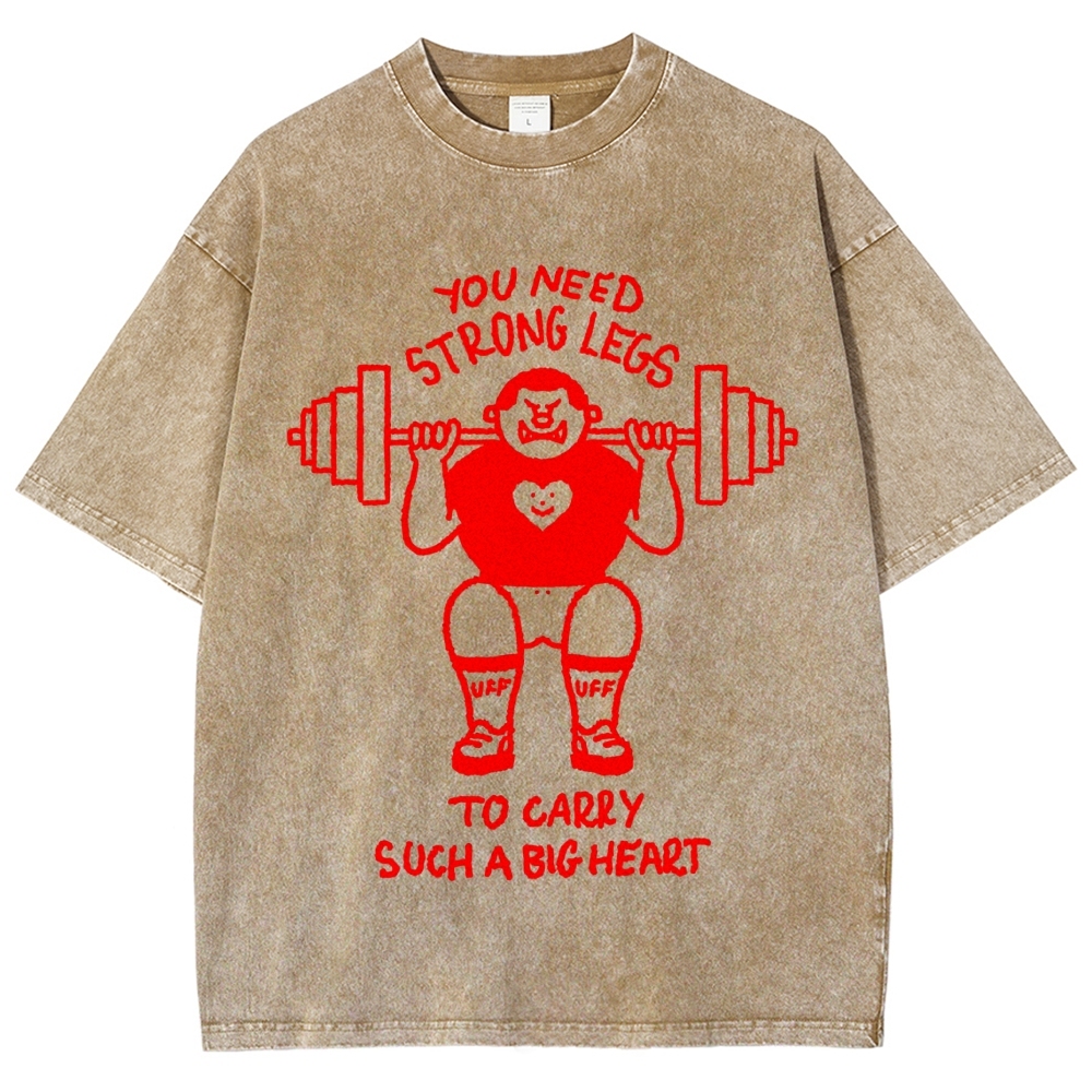 Cute Weightlifting Cartoon Character Quote Washed T-Shirt