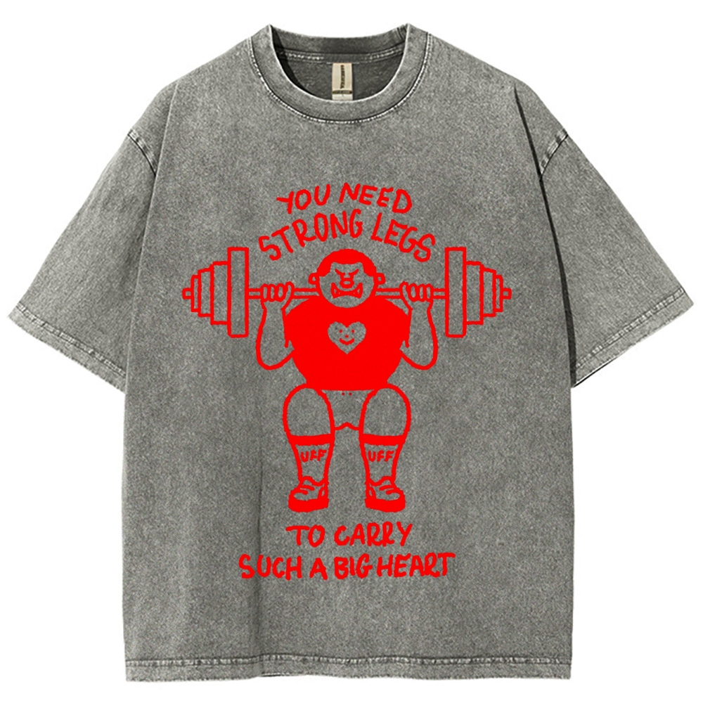 Cute Weightlifting Cartoon Character Quote Washed T-Shirt