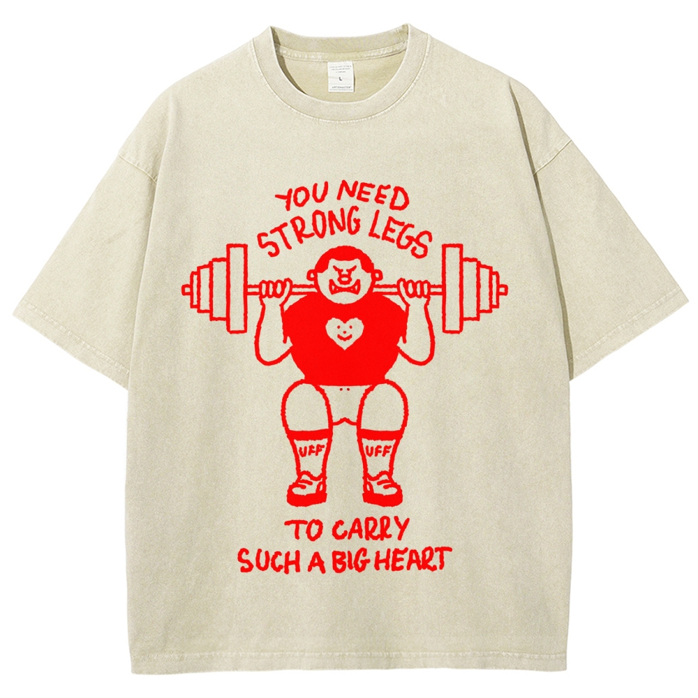 Cute Weightlifting Cartoon Character Quote Washed T-Shirt