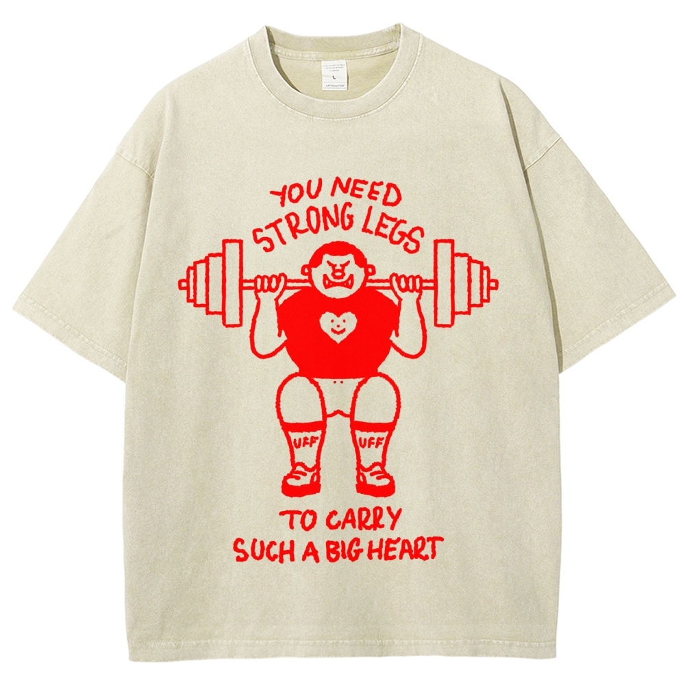 Cute Weightlifting Cartoon Character Quote Washed T-Shirt