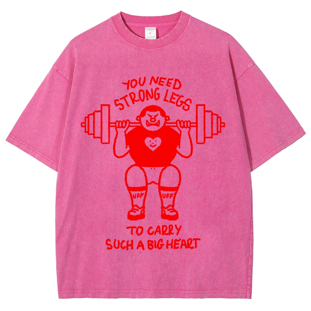 Cute Weightlifting Cartoon Character Quote Washed T-Shirt