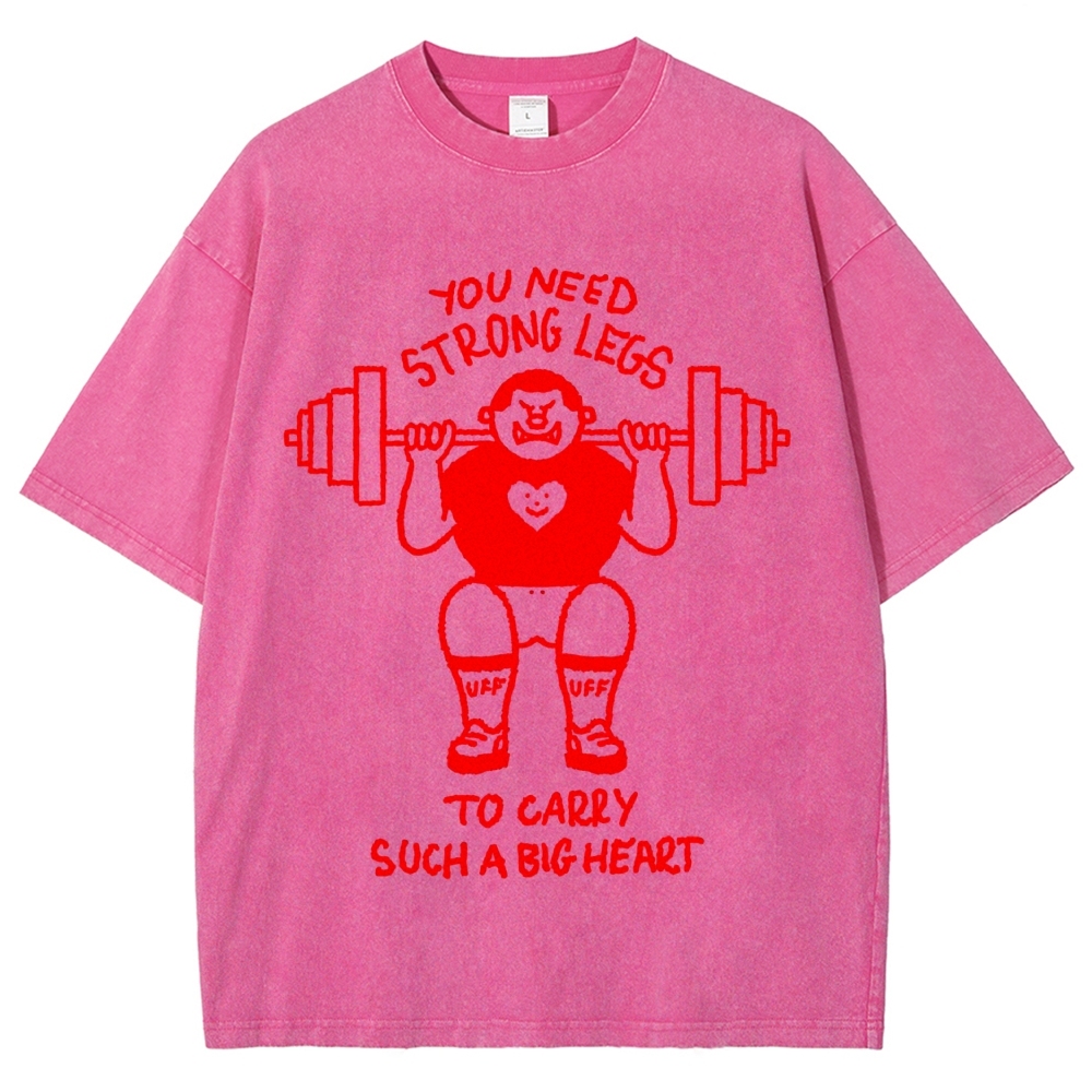 Cute Weightlifting Cartoon Character Quote Washed T-Shirt