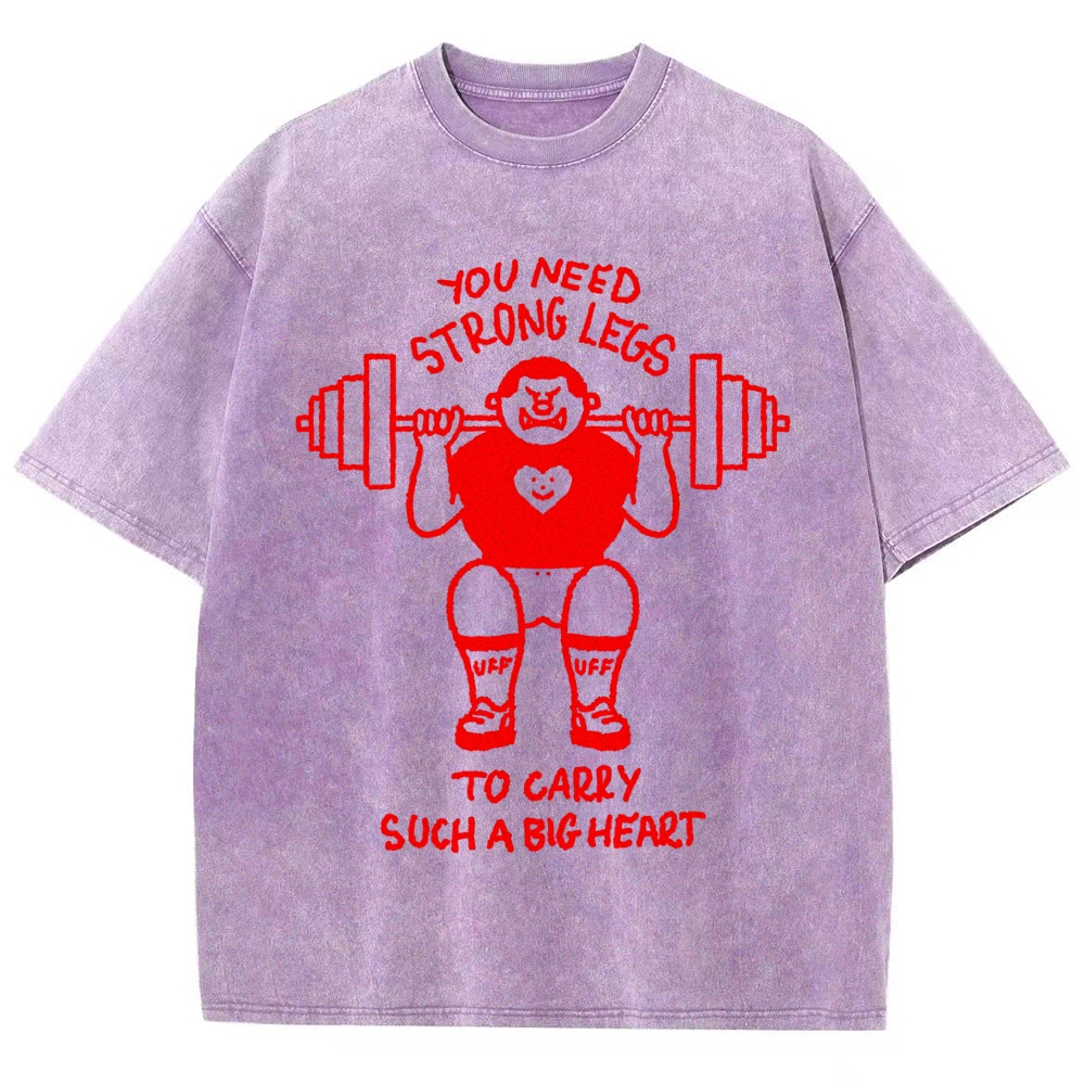 Cute Weightlifting Cartoon Character Quote Washed T-Shirt