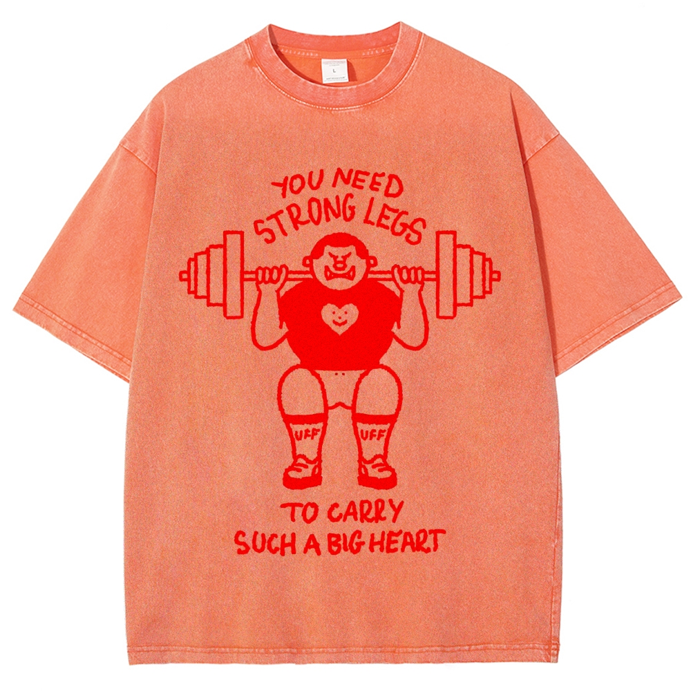 Cute Weightlifting Cartoon Character Quote Washed T-Shirt