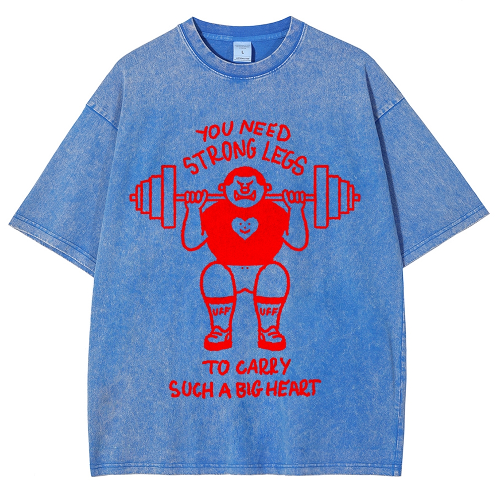 Cute Weightlifting Cartoon Character Quote Washed T-Shirt