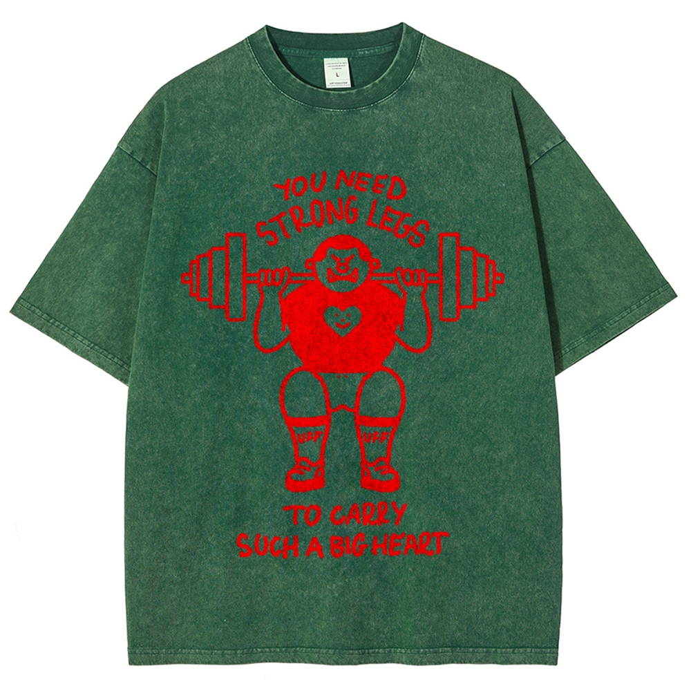 Cute Weightlifting Cartoon Character Quote Washed T-Shirt