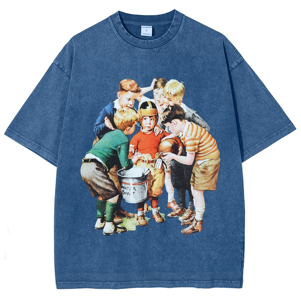 Oil Painting Children Group Scene  Washed T-Shirt 