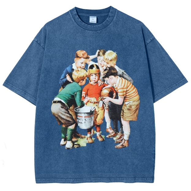 Oil Painting Children Group Scene  Washed T-Shirt 