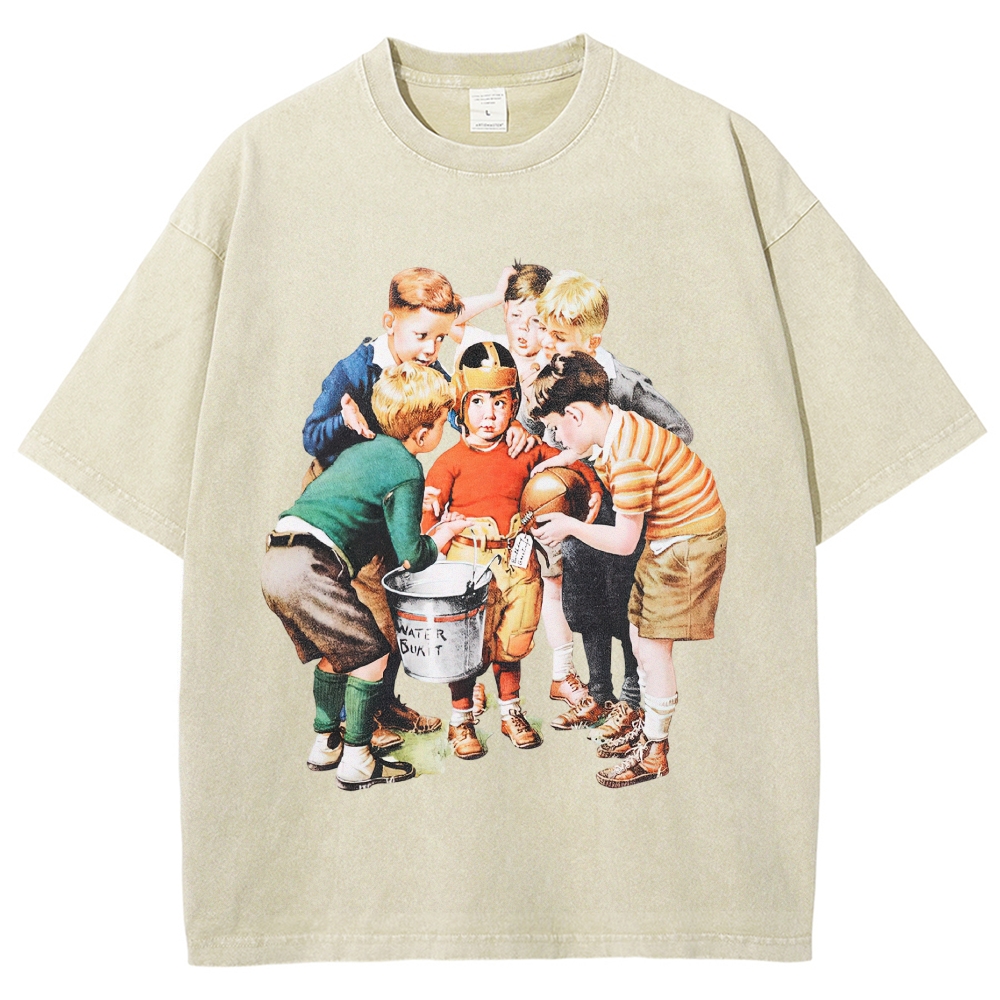 Oil Painting Children Group Scene  Washed T-Shirt 