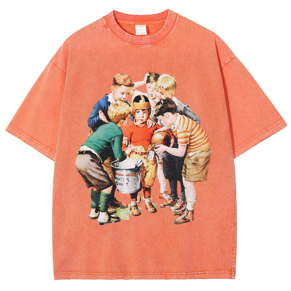 Oil Painting Children Group Scene  Washed T-Shirt 
