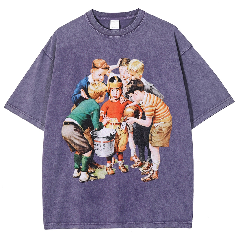 Oil Painting Children Group Scene  Washed T-Shirt 