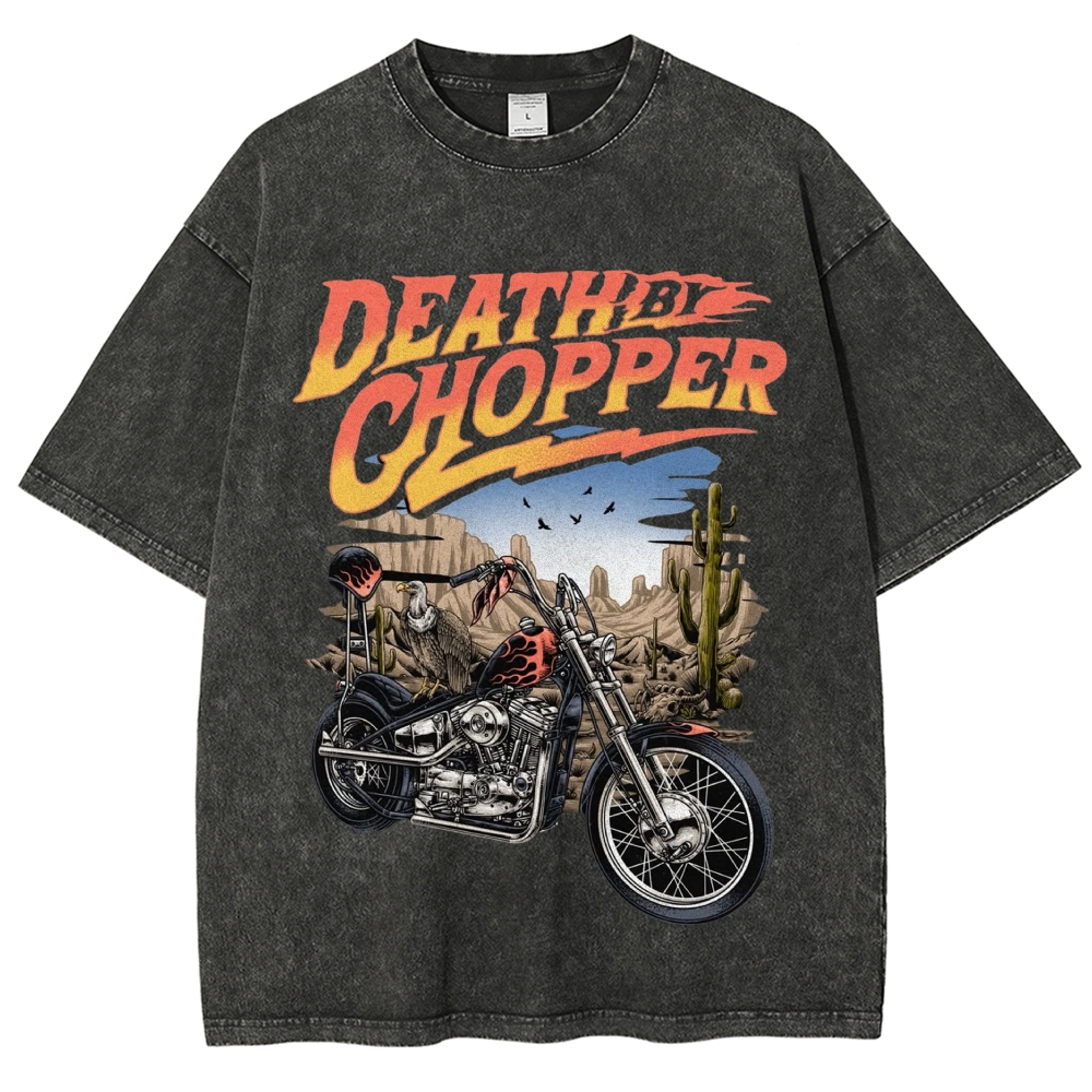 Desert Chopper Motorcycle Gradient Letter  Washed T-Shirt