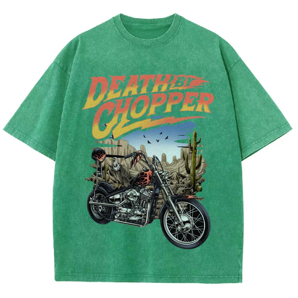 Desert Chopper Motorcycle Gradient Letter  Washed T-Shirt