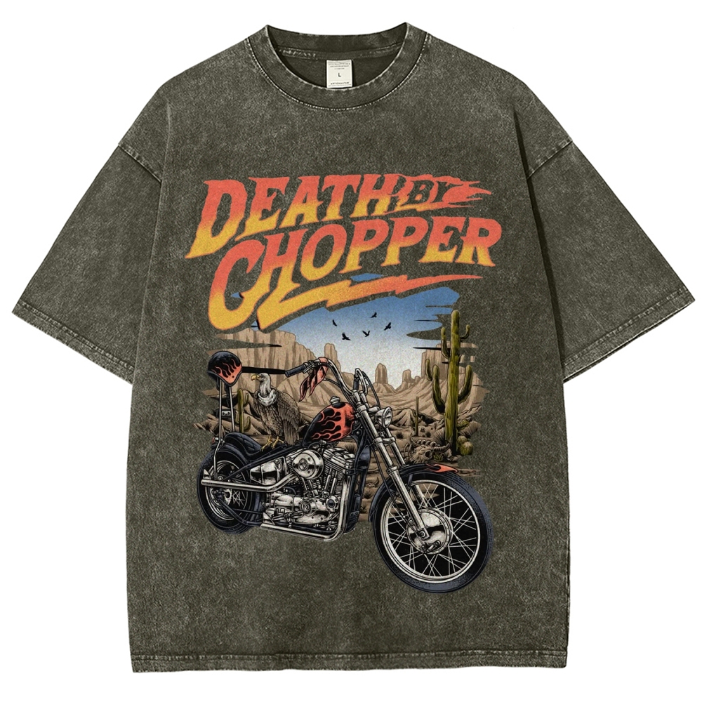 Desert Chopper Motorcycle Gradient Letter  Washed T-Shirt
