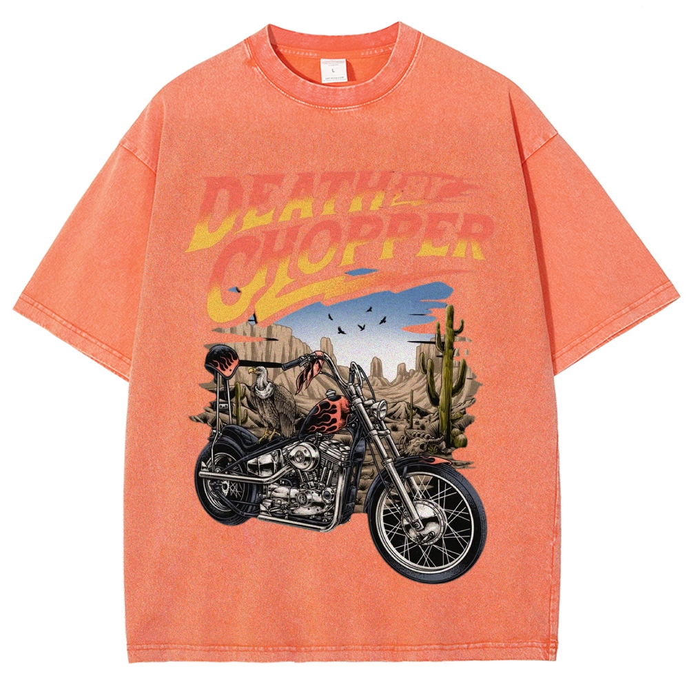 Desert Chopper Motorcycle Gradient Letter  Washed T-Shirt