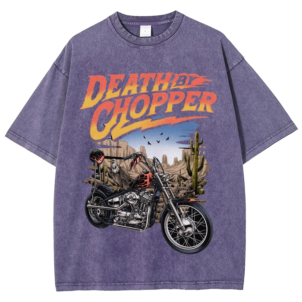 Desert Chopper Motorcycle Gradient Letter  Washed T-Shirt