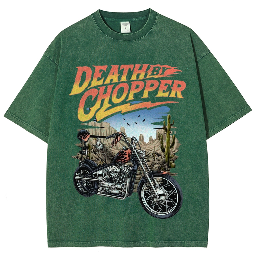 Desert Chopper Motorcycle Gradient Letter  Washed T-Shirt