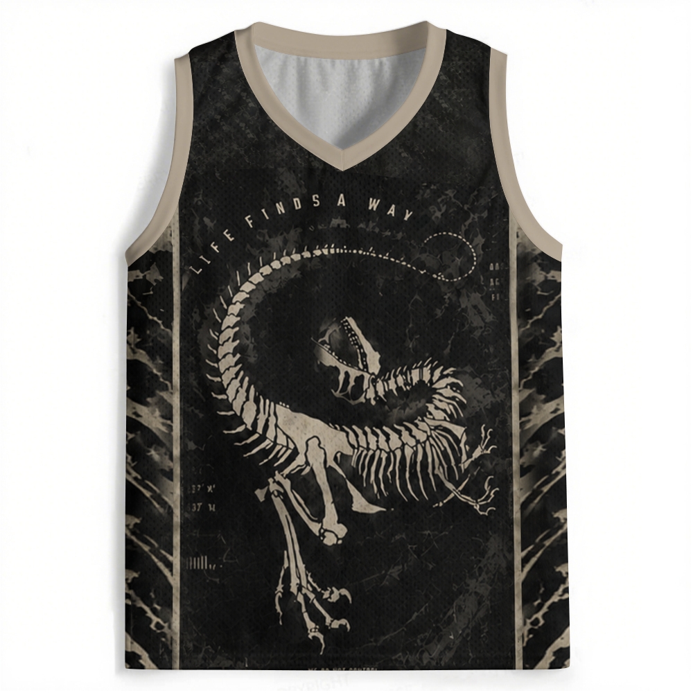 Curved Dinosaur Skeleton Marble Black Jersey Tank