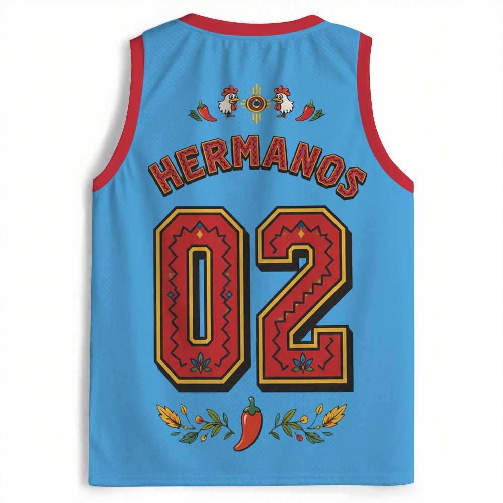 Cartoon Twin Rooster Mexican Restaurant Sky Blue Jersey Tank