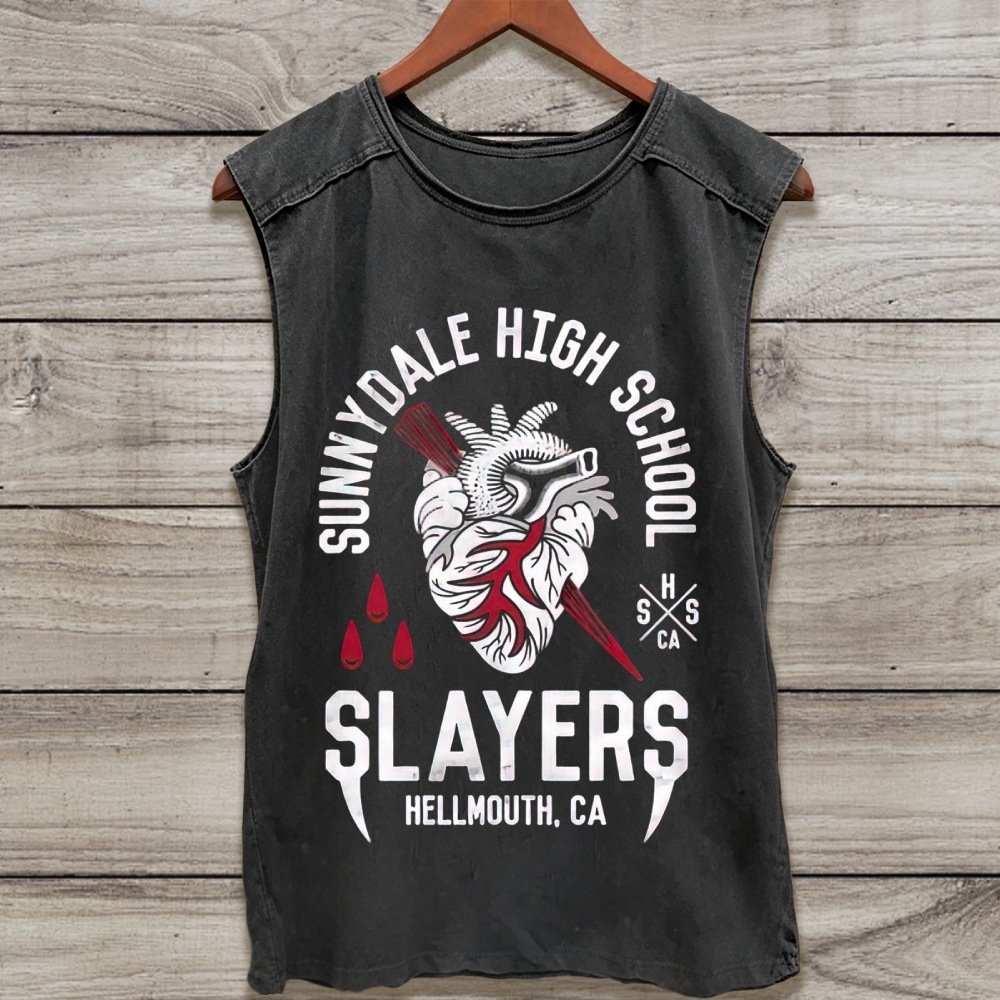 Anatomical Heart Stake Vintage College Text Washed Tank Top