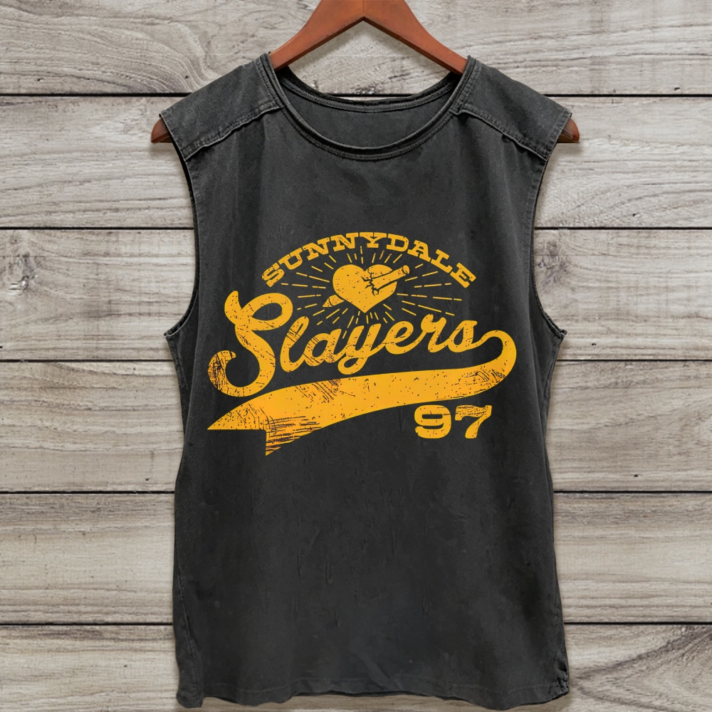 Golden Heart Dagger School Text Washed Tank Top