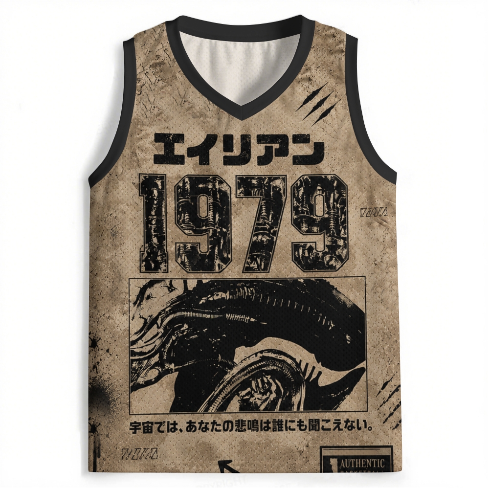 Vintage Alien Japanese Text Distressed Khaki Jersey Tank