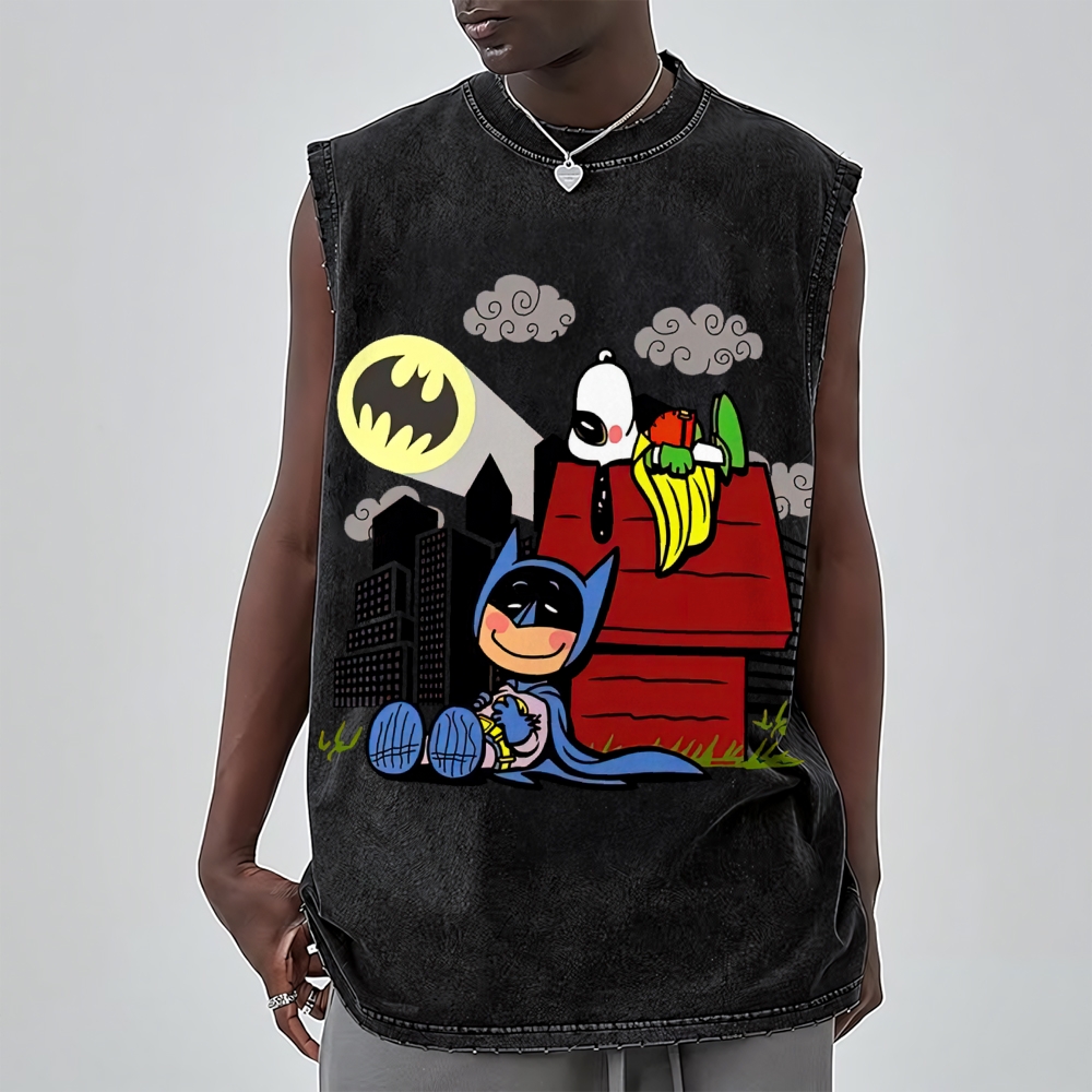  Hero x Beagle Cartoon Crossover Casual Graphic Washed Vest 