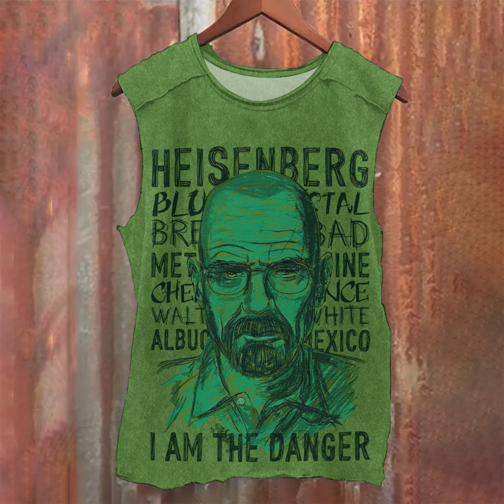 Green Sketch Science Themed Portrait Graphic Printed Tank Top 